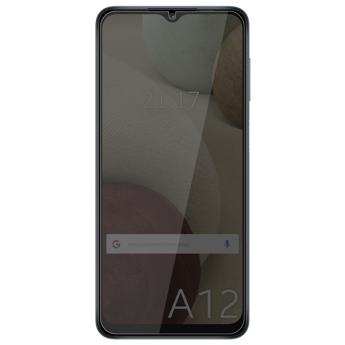 Uno smartphone con protezione dello schermo applicata. L'ora è visualizzata.