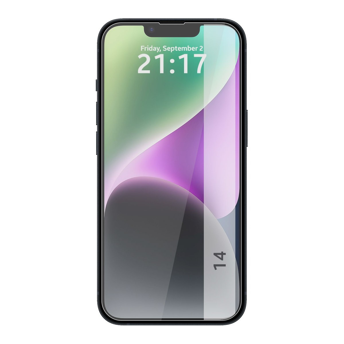 Pantalla de smartphone con visualización de hora y fecha. Protector de pantalla adjunto.