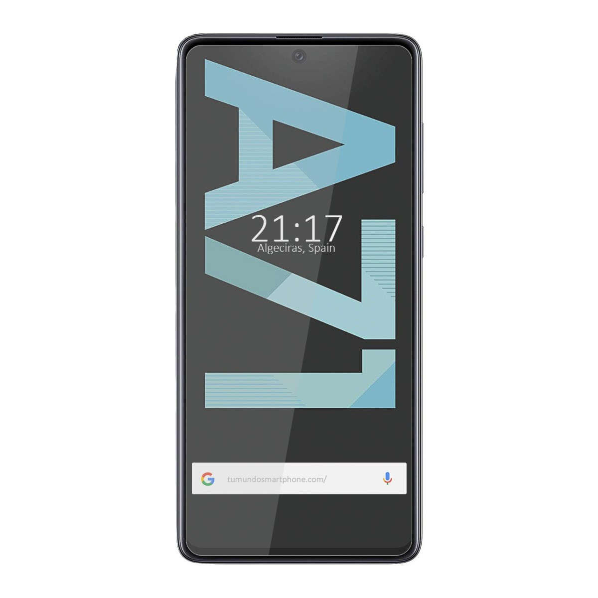 Lo schermo dello smartphone mostra l'ora e il luogo. La barra di ricerca di Google è visibile.