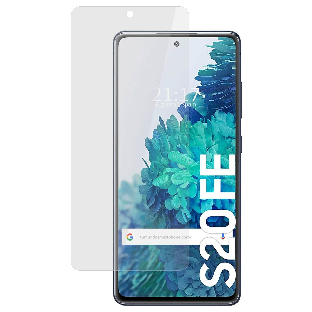 Schermo di smartphone che mostra ora e data, con il nome del modello 'S20 FE'.