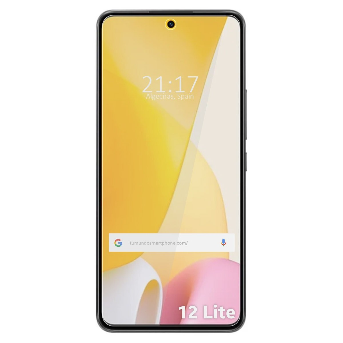 Smartphone che mostra uno sfondo astratto colorato con l'ora.