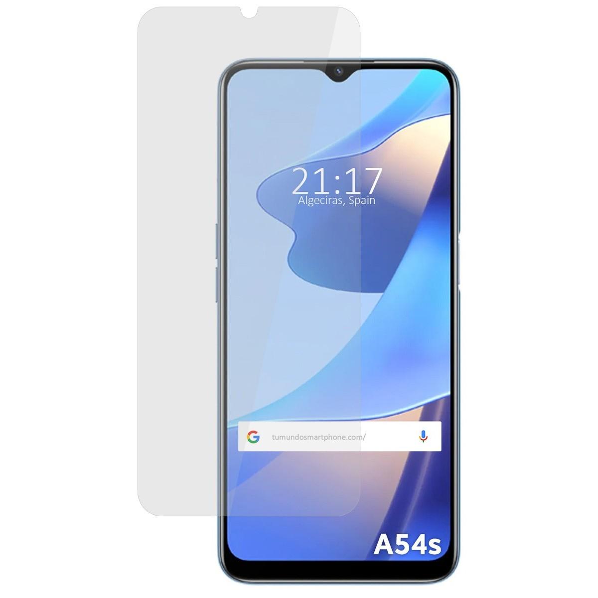 Smartphone con ora, con protezione schermo e testo A54s.