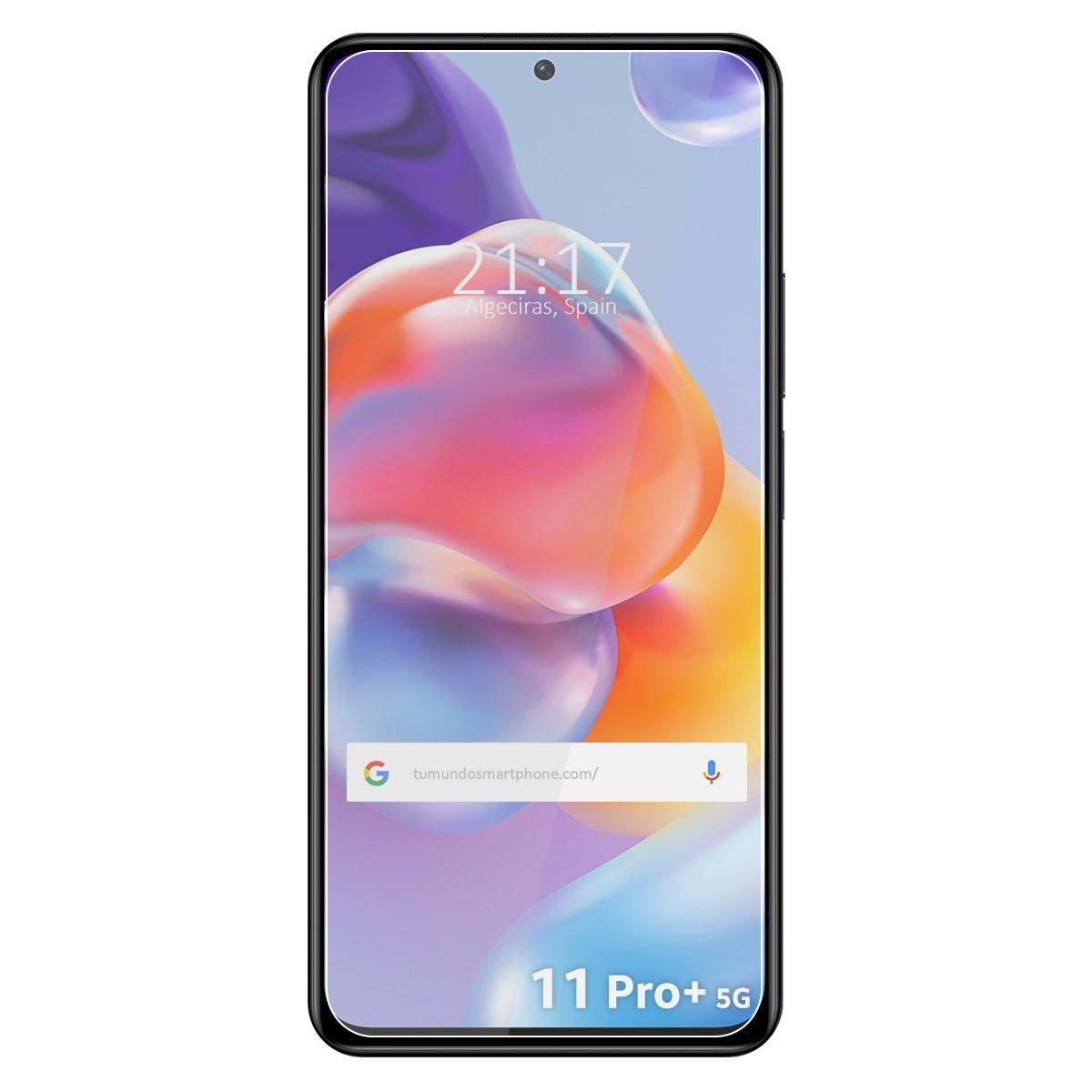 Telefono 11 Pro+ 5G con schermo. Mostra 21:17, Algeciras, Spagna.