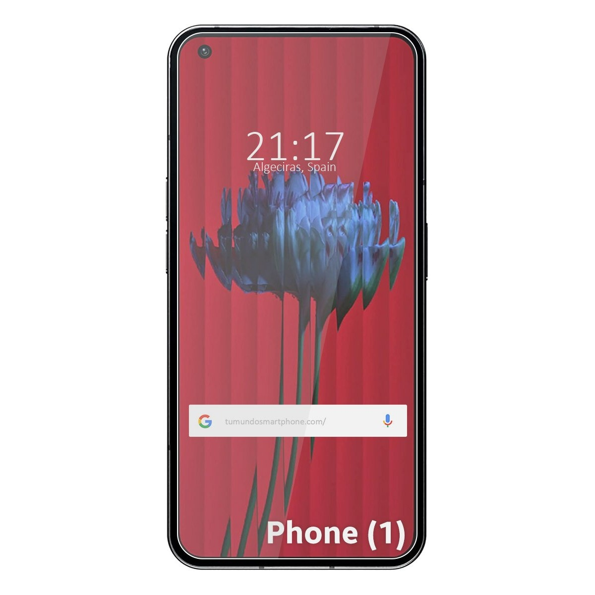 Schermo di smartphone con ora, luogo e design floreale ad Algeciras, Spagna.