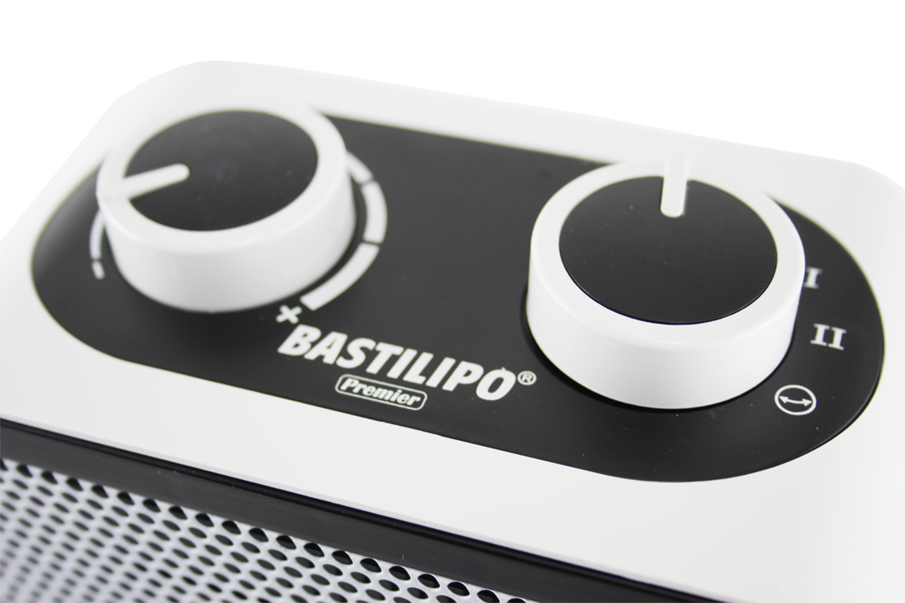 Controles Bastilipo Premier blancos y negros. Dos diales. Fondo blanco.