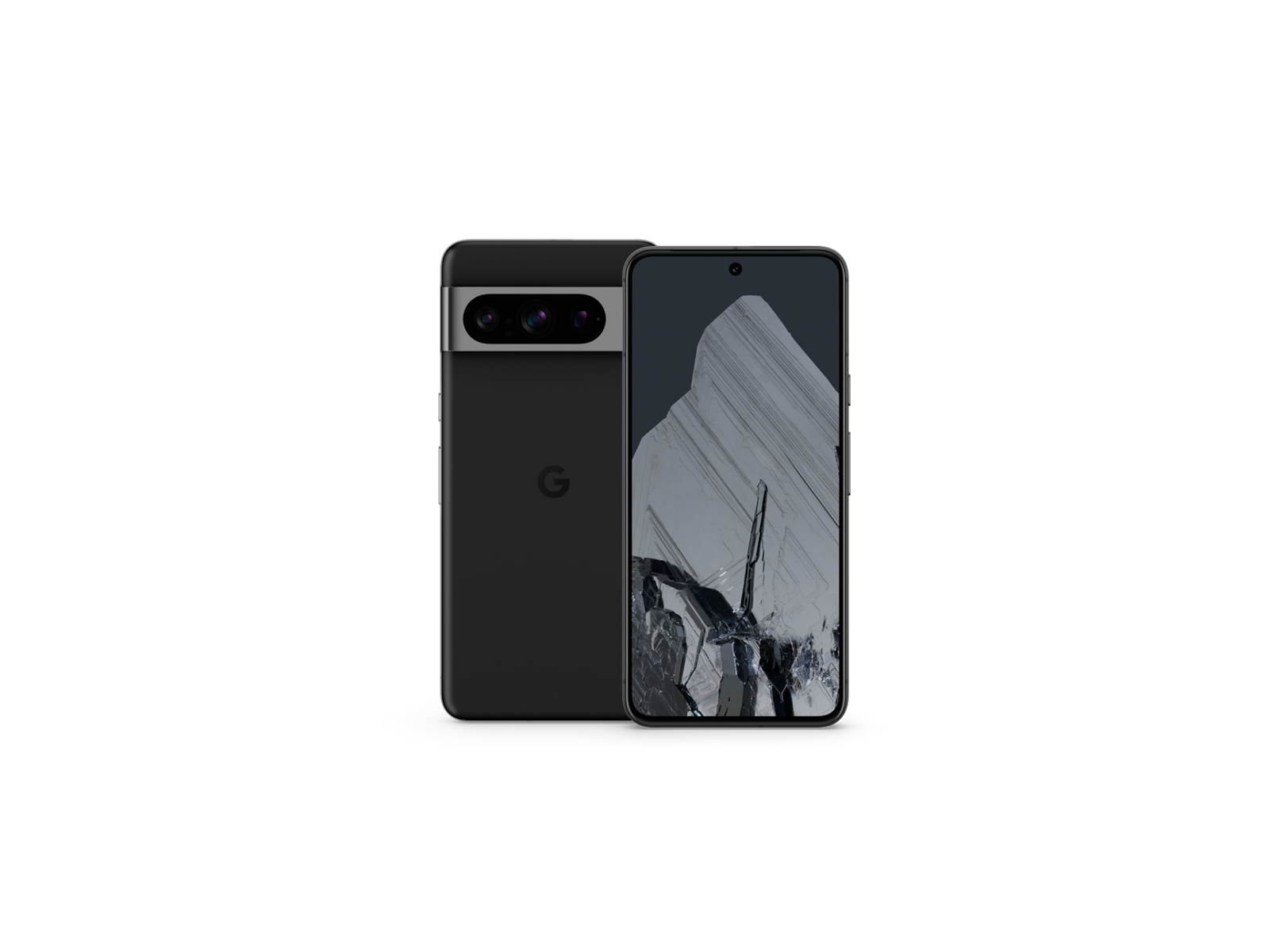 Czarny telefon Google z dwoma aparatami. Czarne tło. Widoczny tył innego telefonu.