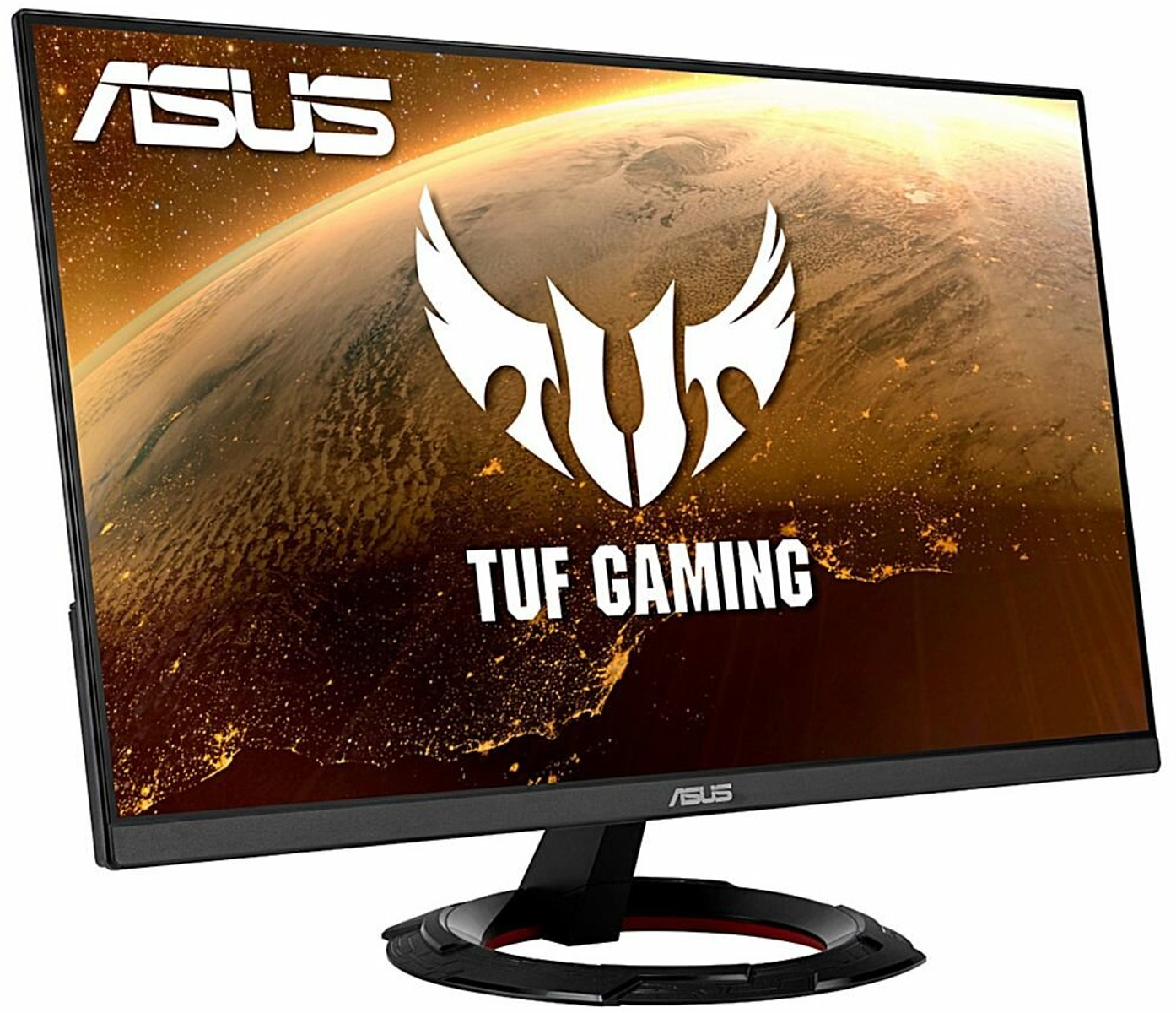 Monitor ASUS TUF Gaming con pantalla curva. Presenta el logo de la marca y un fondo oscuro.
