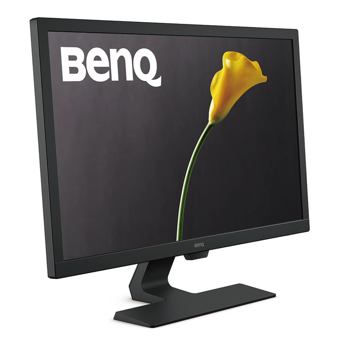 Monitor per computer nero che mostra un fiore giallo e la parola "BenQ".
