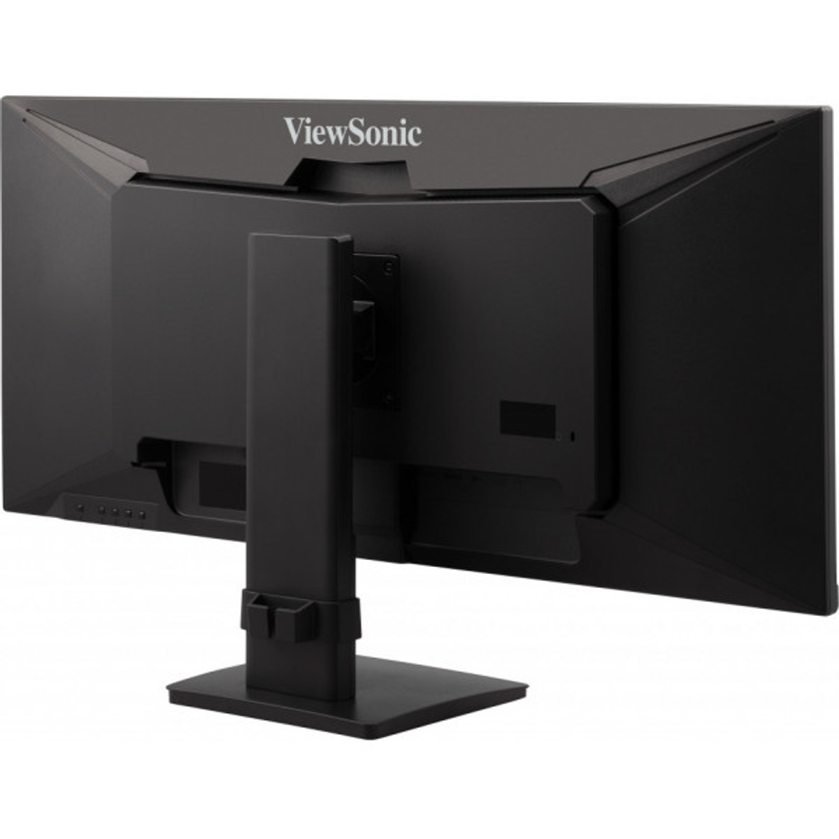 Vista posteriore di un monitor nero con supporto. Il marchio 'ViewSonic' è visibile.