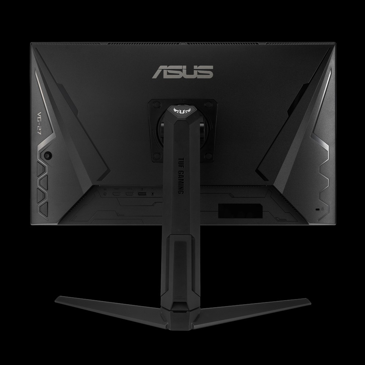 Vista posteriore di un monitor da gioco ASUS nero. Il monitor ha un supporto e il logo ASUS.