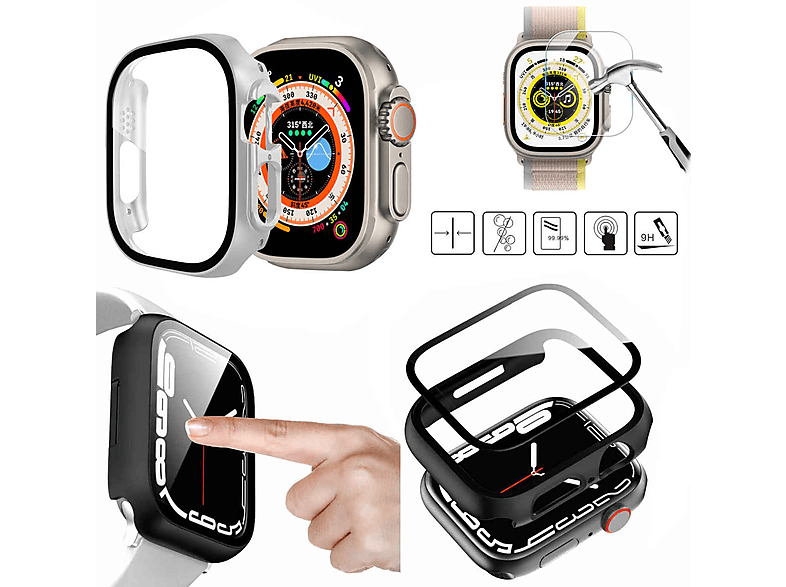 Apple 360 H9 Hart Smartwatchhülle(für 2 Hülle + 2 in Ultra Folie WIGENTO Grad Glas Panzer + 1 Watch 1 49mm)