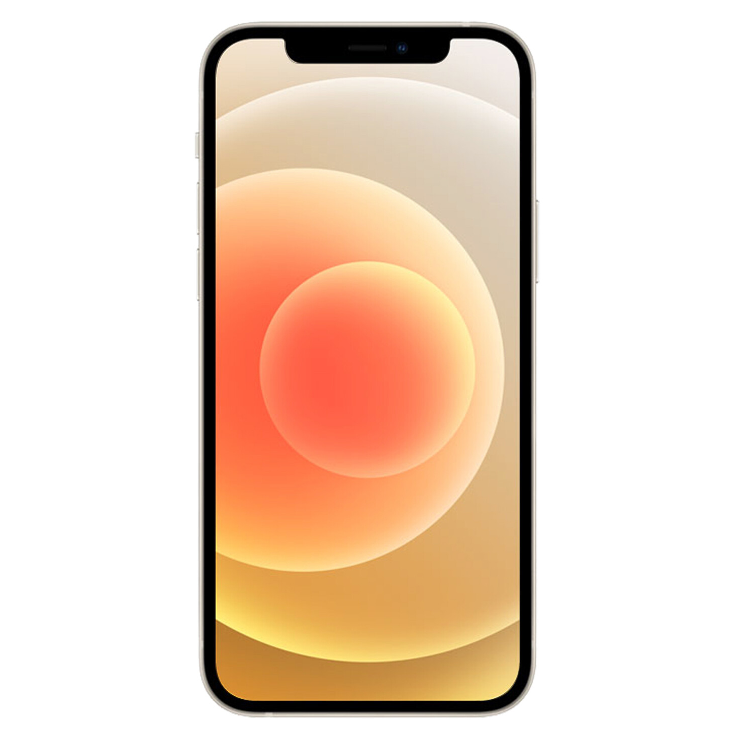 Ein Smartphone mit weißem Rahmen und einem farbenfrohen abstrakten Hintergrund.