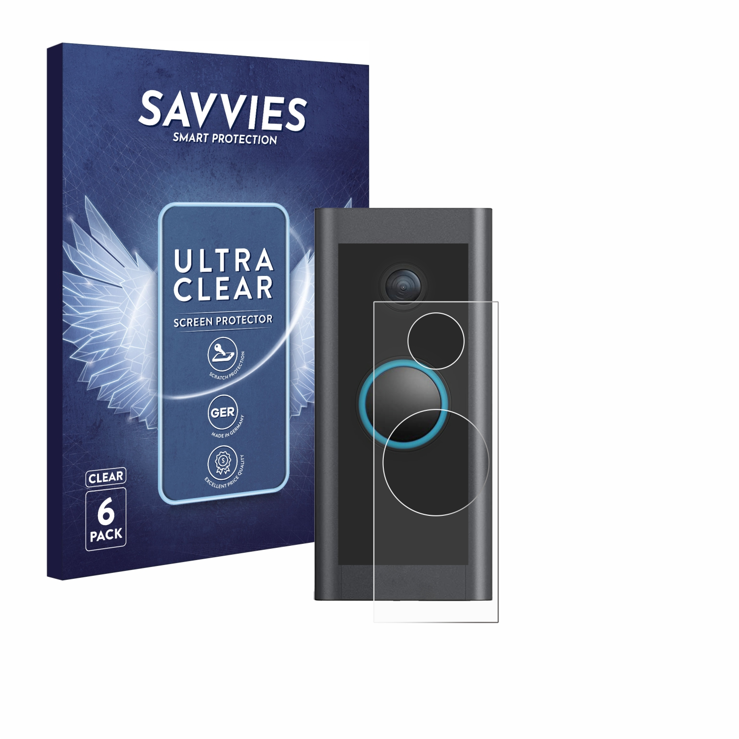 SAVVIES 6x klare Schutzfolie(für Video Ring Doorbell Wired)
