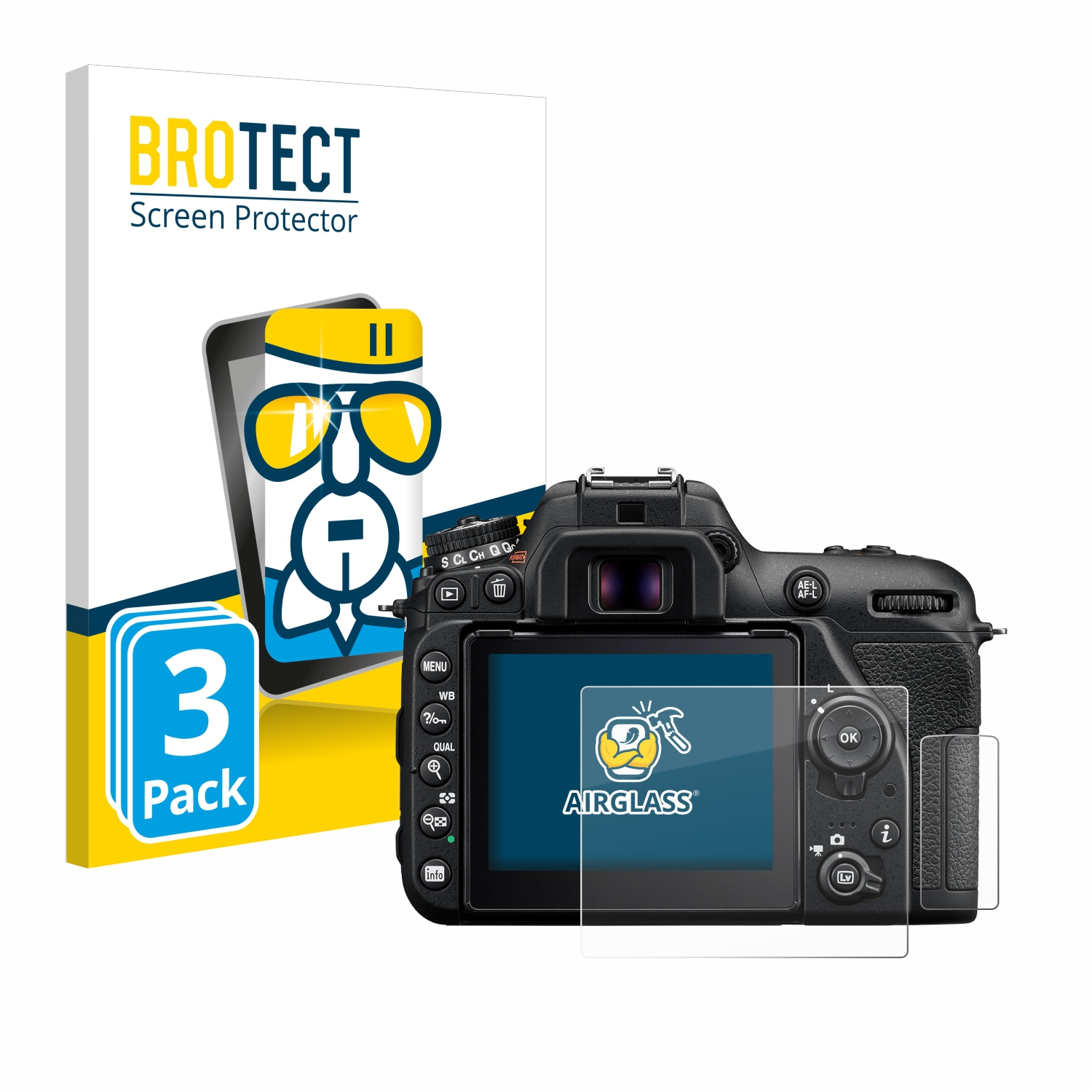 BROTECT 3x Airglass klare Schutzfolie(für D7500) Nikon