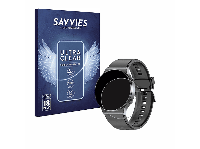 SAVVIES 18x klare Schutzfolie(für Kardena Care Pro 2) | Smartwatch Schutzfolien & Gläser