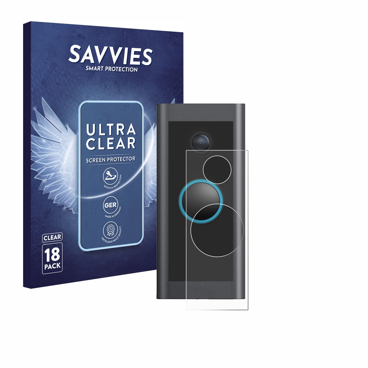 Wired) 18x Ring klare Doorbell SAVVIES Video Schutzfolie(für