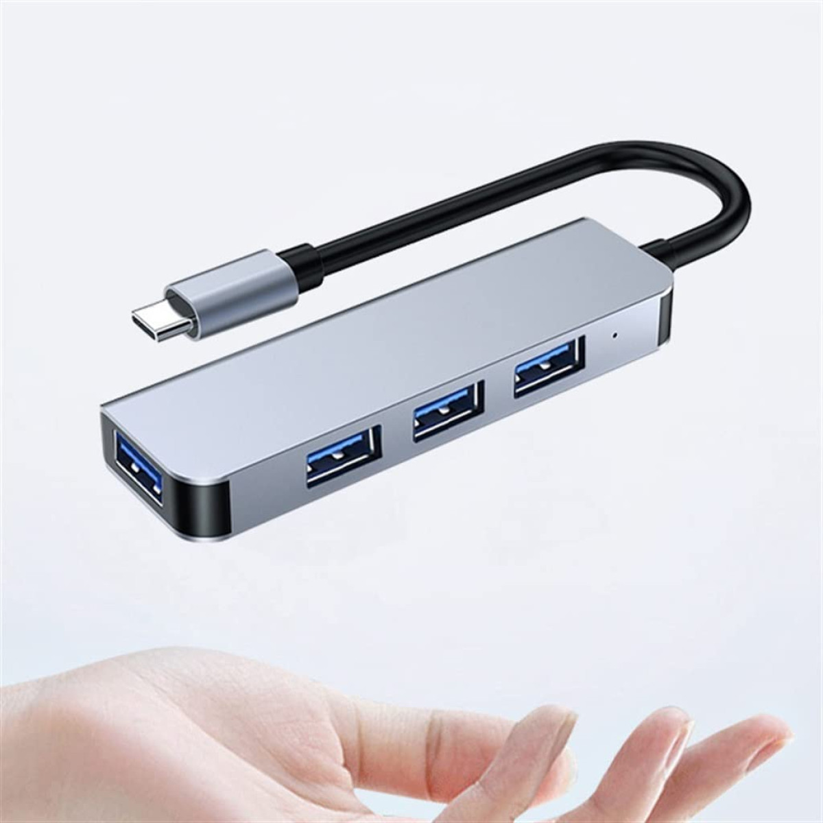 INF USB3.0-Anschlüssen Hub, Silbergrau Dualer Typ-C-USB-A-Hub mit 4