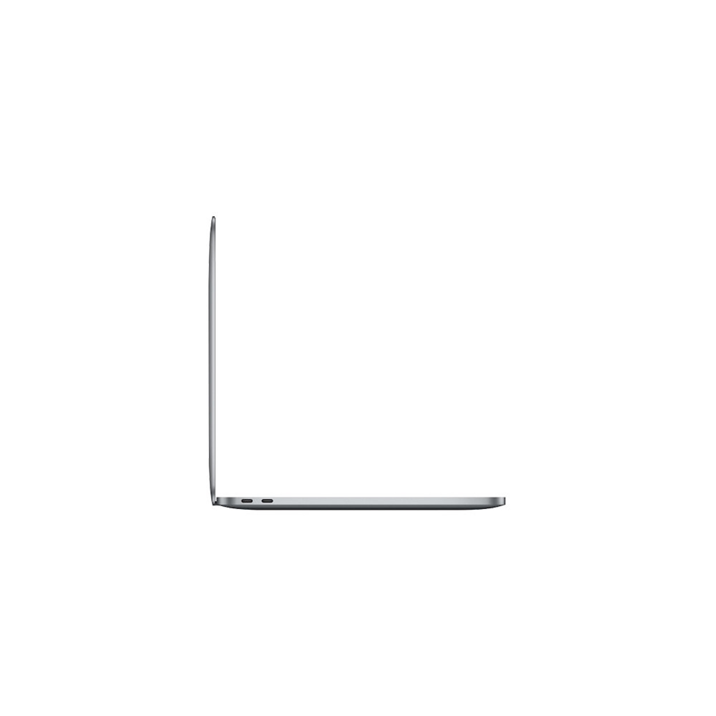 Un portátil plateado se muestra en un perfil lateral. Tiene un diseño delgado y está sobre un fondo blanco.