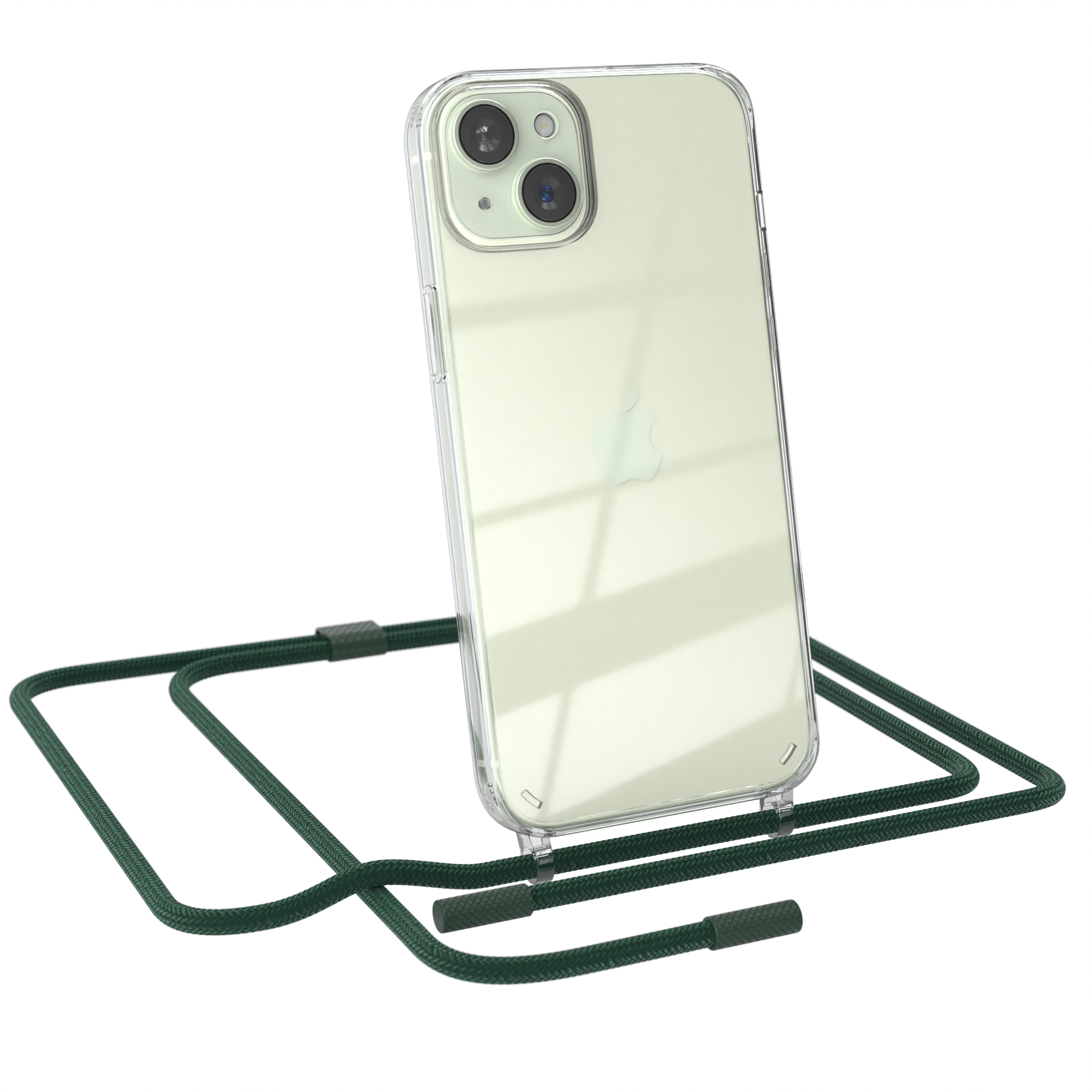 Apple, Nachtgrün EAZY Plus, Dunkelgrün Transparente 15 CASE mit unifarbend, Kette iPhone Handyhülle / runder Umhängetasche,