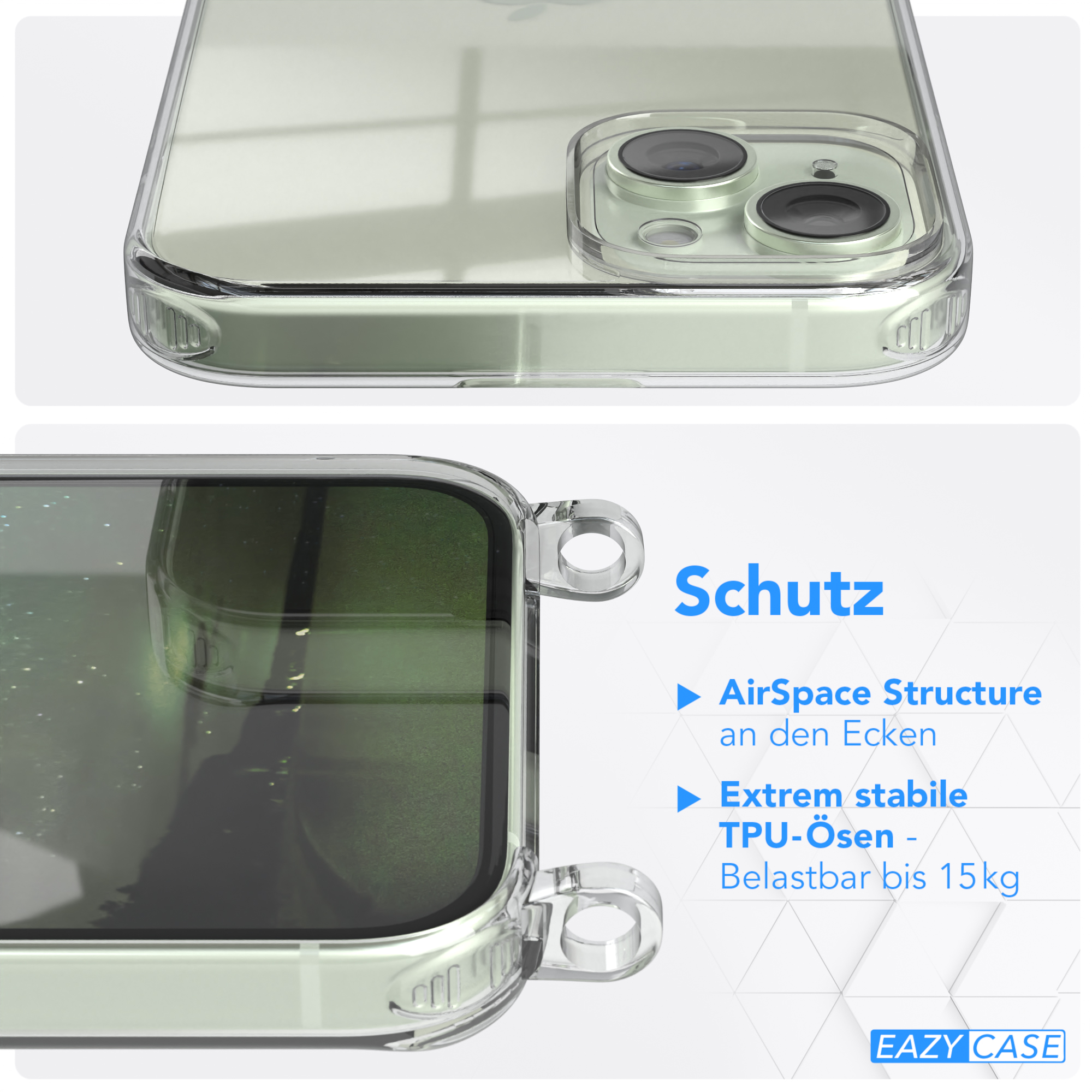 EAZY CASE Nachtgrün Kette 15 Transparente runder iPhone Plus, / Handyhülle unifarbend, Apple, mit Dunkelgrün Umhängetasche