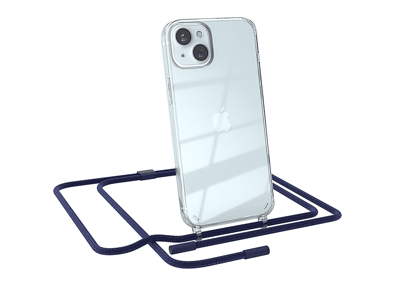 EAZY CASE Transparente Handyhülle mit runder Kette unifarbend, Umhängetasche, Apple, iPhone 15 Plus, Dunkelblau / Nachtblau
