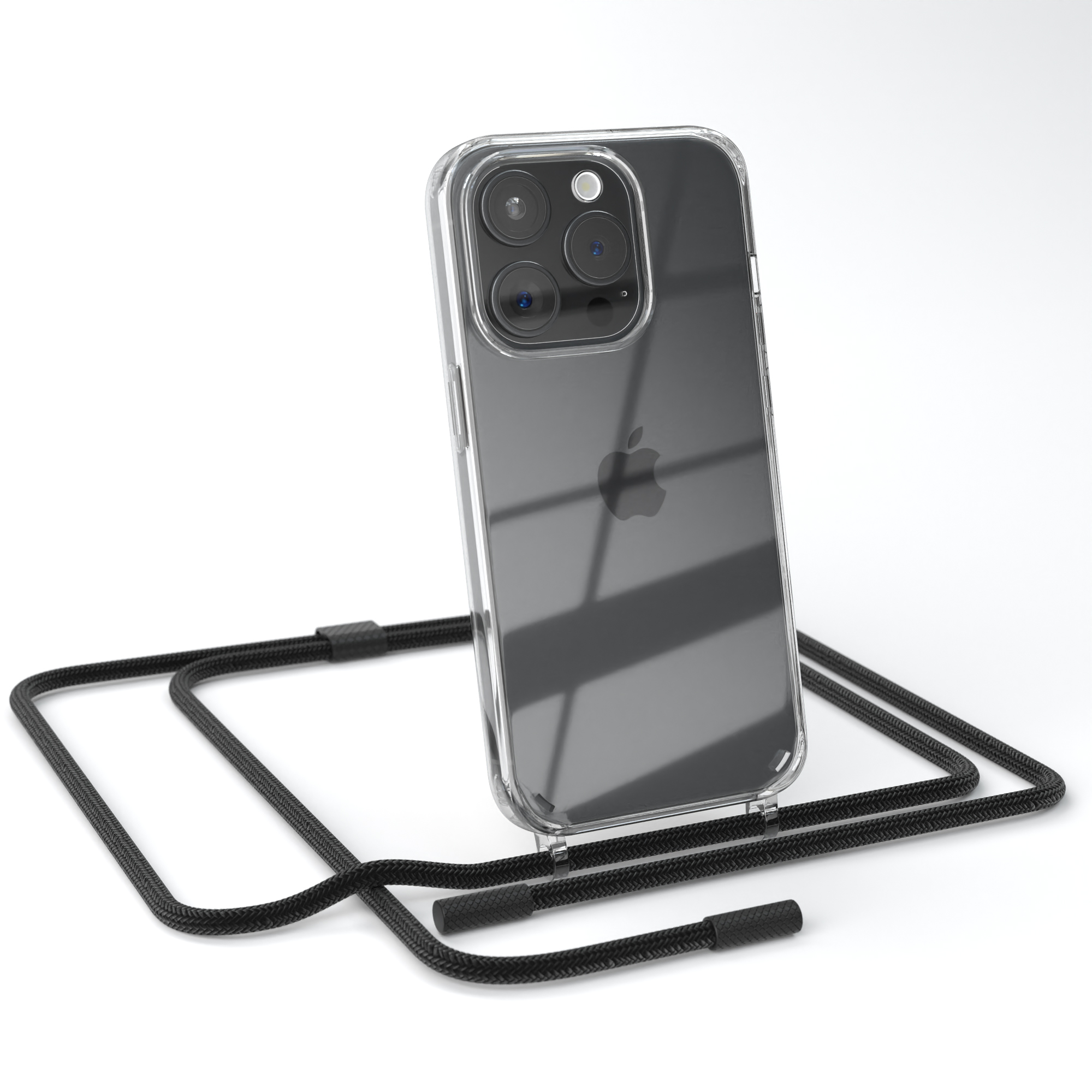 CASE Umhängetasche, iPhone Transparente EAZY runder Pro, 15 mit Handyhülle Apple, Kette Schwarz unifarbend,