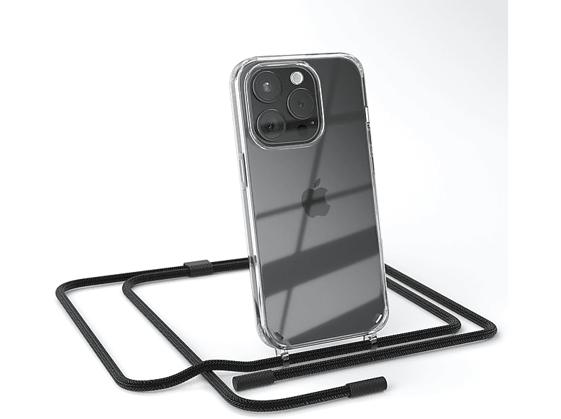 EAZY CASE Transparente Handyhülle iPhone Schwarz mit runder Pro, Umhängetasche, Apple, unifarbend, Kette 15