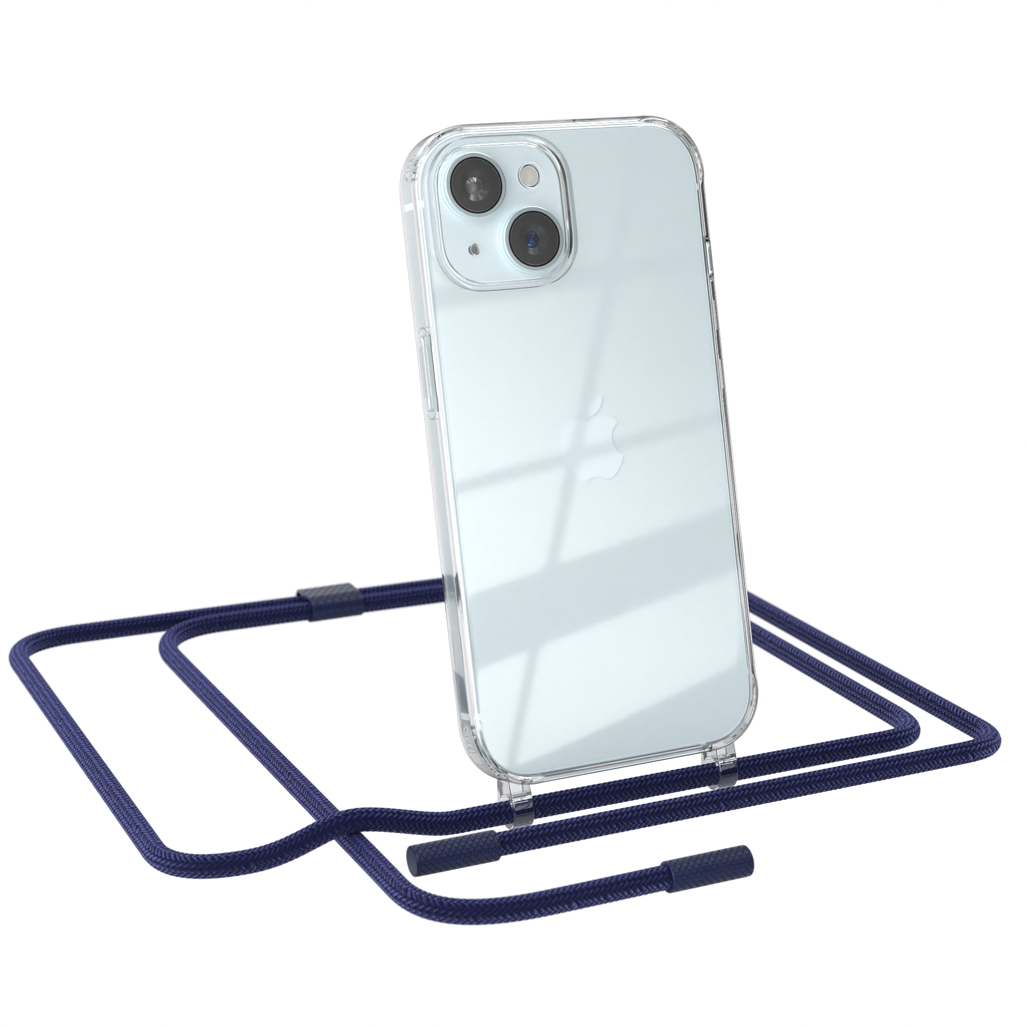 EAZY CASE Dunkelblau Apple, Nachtblau Handyhülle Transparente iPhone Kette mit 15, unifarbend, runder / Umhängetasche