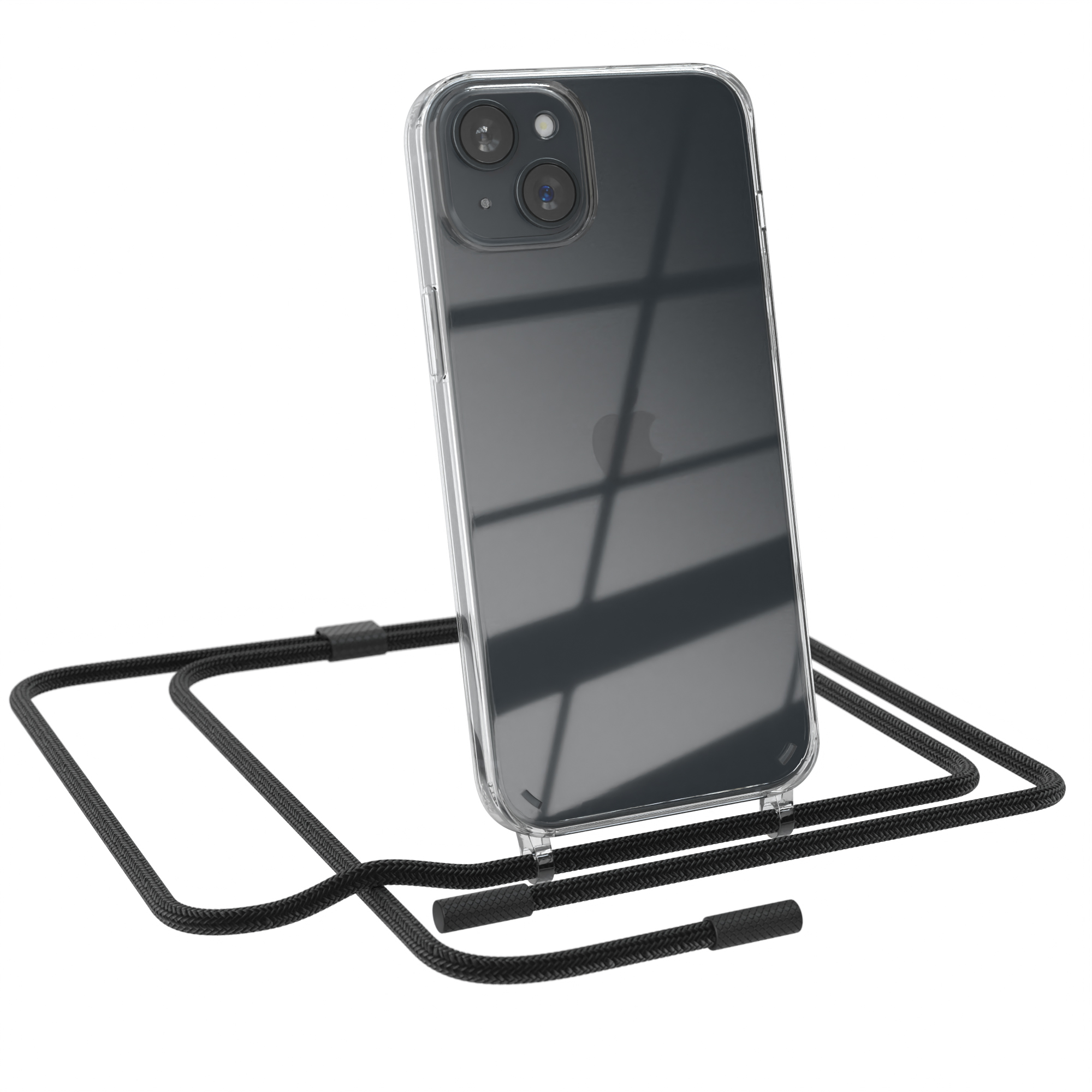EAZY CASE Transparente iPhone Handyhülle Umhängetasche, mit unifarbend, Schwarz Apple, 15 runder Plus, Kette