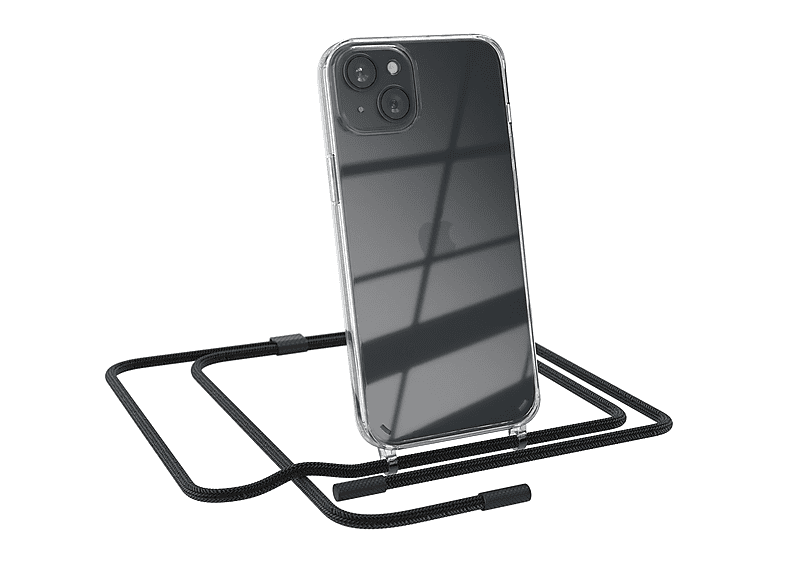 EAZY Apple, Plus, Umhängetasche, CASE unifarbend, iPhone Handyhülle Schwarz Kette 15 runder Transparente mit