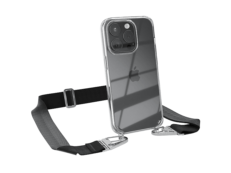 mit Kordel / Pro, Umhängetasche, Apple, Silber breiter Karabiner, Transparente CASE 15 Handyhülle Schwarz iPhone EAZY +