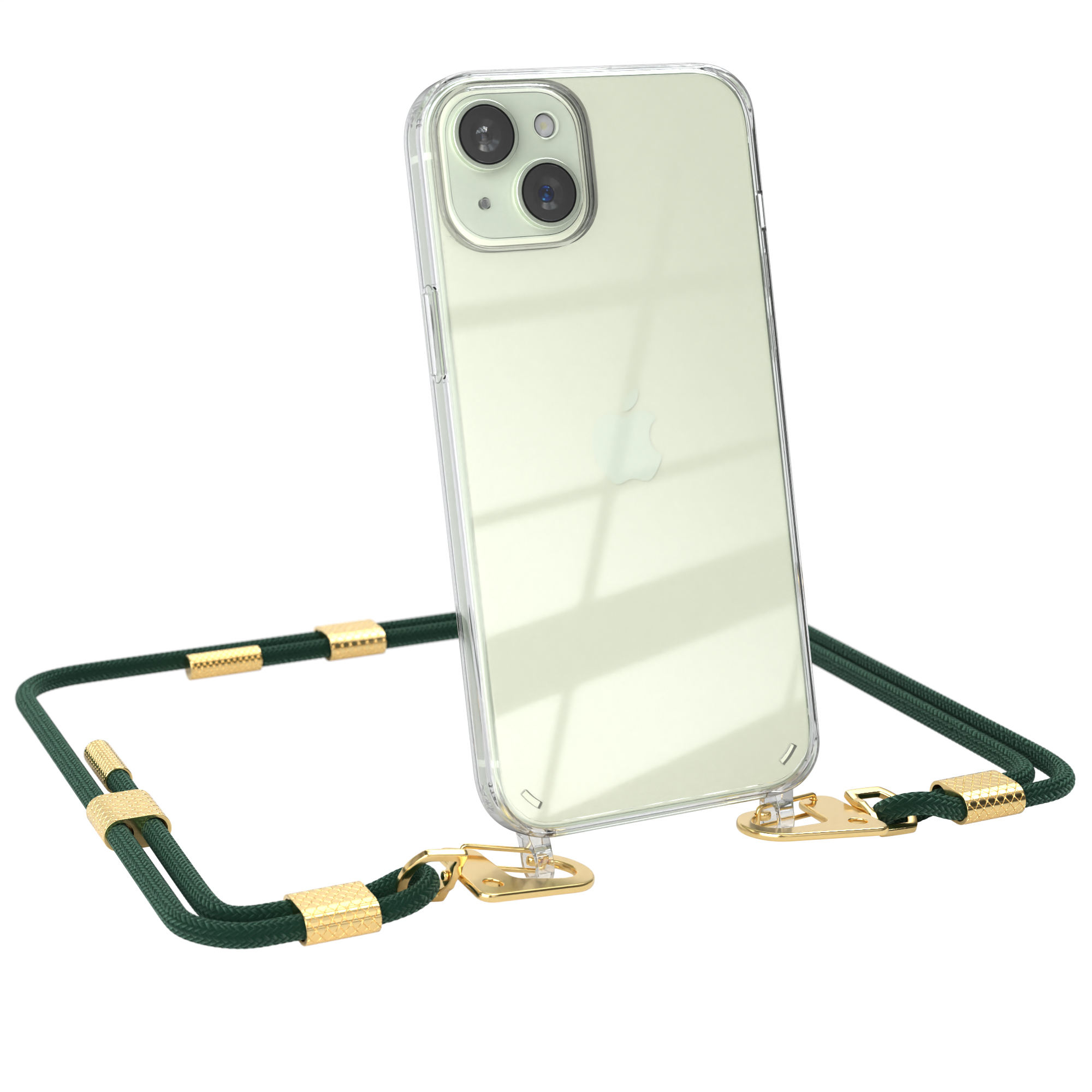 Kordel + / 15 mit EAZY Gold Plus, Apple, runder CASE Transparente Karabiner, iPhone Nachtgrün Handyhülle Umhängetasche,