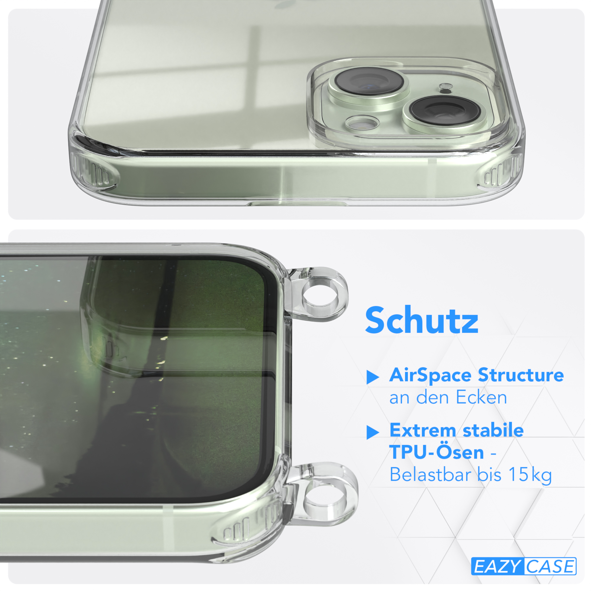 Handyhülle Kordel Plus, Gold Apple, / EAZY Nachtgrün runder mit iPhone Umhängetasche, Transparente CASE Karabiner, + 15