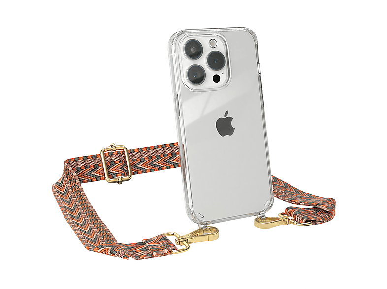 Kordel Grün mit EAZY Umhängetasche, Style, 15 Pro, Handyhülle Apple, CASE Boho Orange / iPhone Transparente