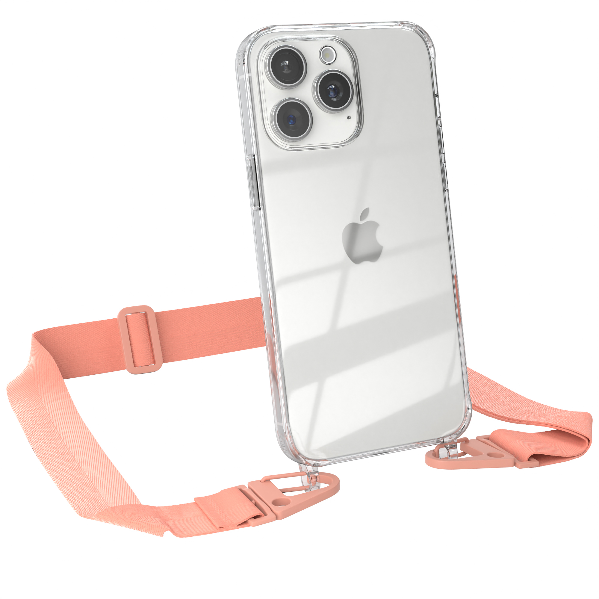 Pro iPhone Apple, Karabiner, EAZY Coral Max, + Kordel / mit Altrosa Handyhülle CASE breiter Umhängetasche, Transparente 15