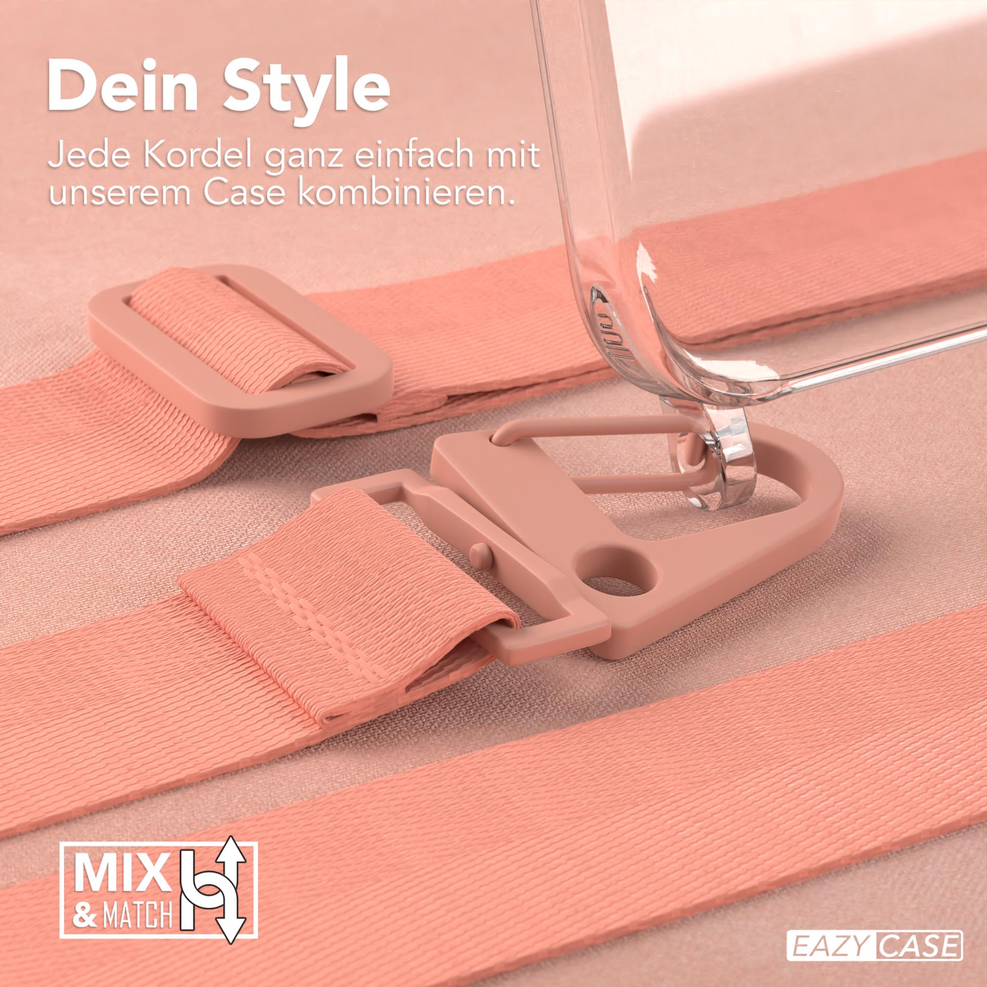 Nahaufnahme von rosa Trägern und Handyhülle mit Text 'Dein Style'.