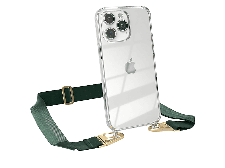 Transparente CASE EAZY mit Grün Max, breiter Handyhülle Pro Gold Apple, Karabiner, 15 Umhängetasche, Dunkel / Kordel + iPhone