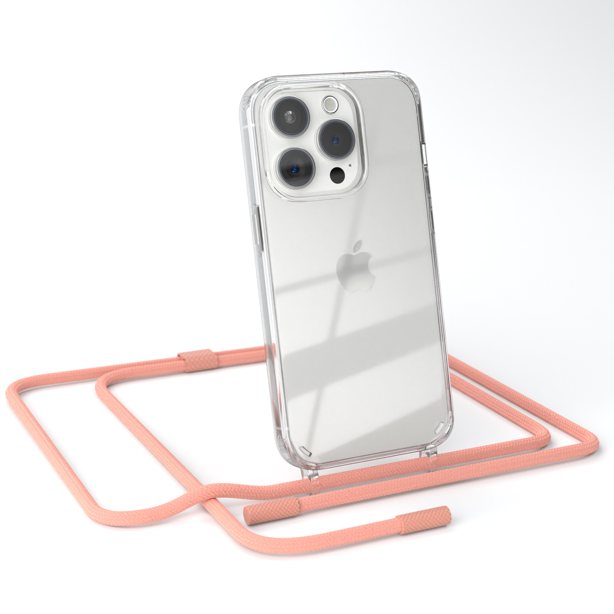Transparente CASE 15 Coral Altrosa / Umhängetasche, unifarbend, Handyhülle Pro, Kette Apple, runder EAZY iPhone mit