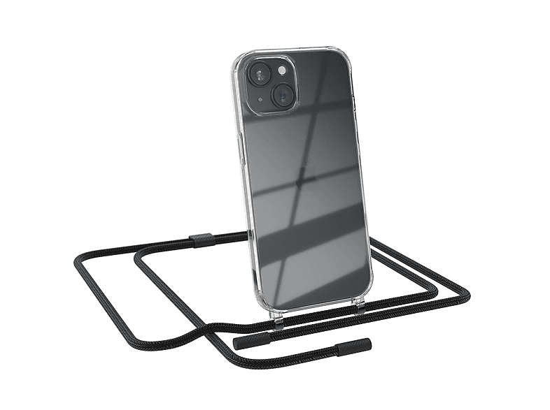 EAZY CASE Transparente Handyhülle mit runder Kette unifarbend, Umhängetasche, Apple, iPhone 15, Schwarz