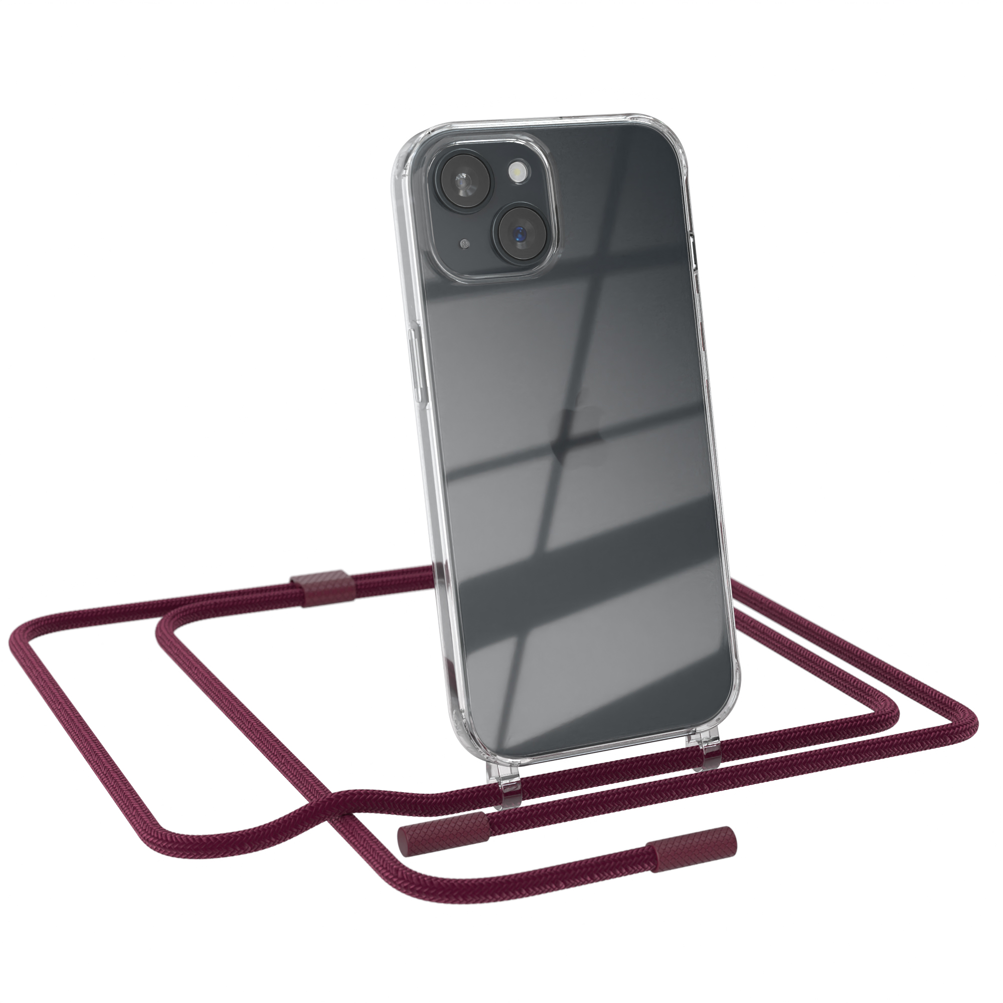 EAZY CASE Transparente runder 15, mit Rot Umhängetasche, Apple, / Bordeaux Kette Beere unifarbend, iPhone Handyhülle