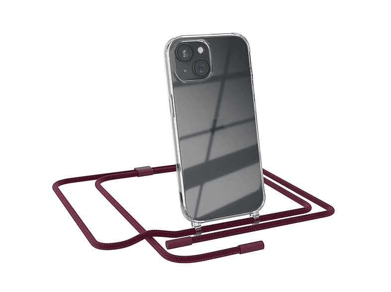 EAZY CASE Transparente Handyhülle mit runder Kette unifarbend, Umhängetasche, Apple, iPhone 15, Beere / Bordeaux Rot