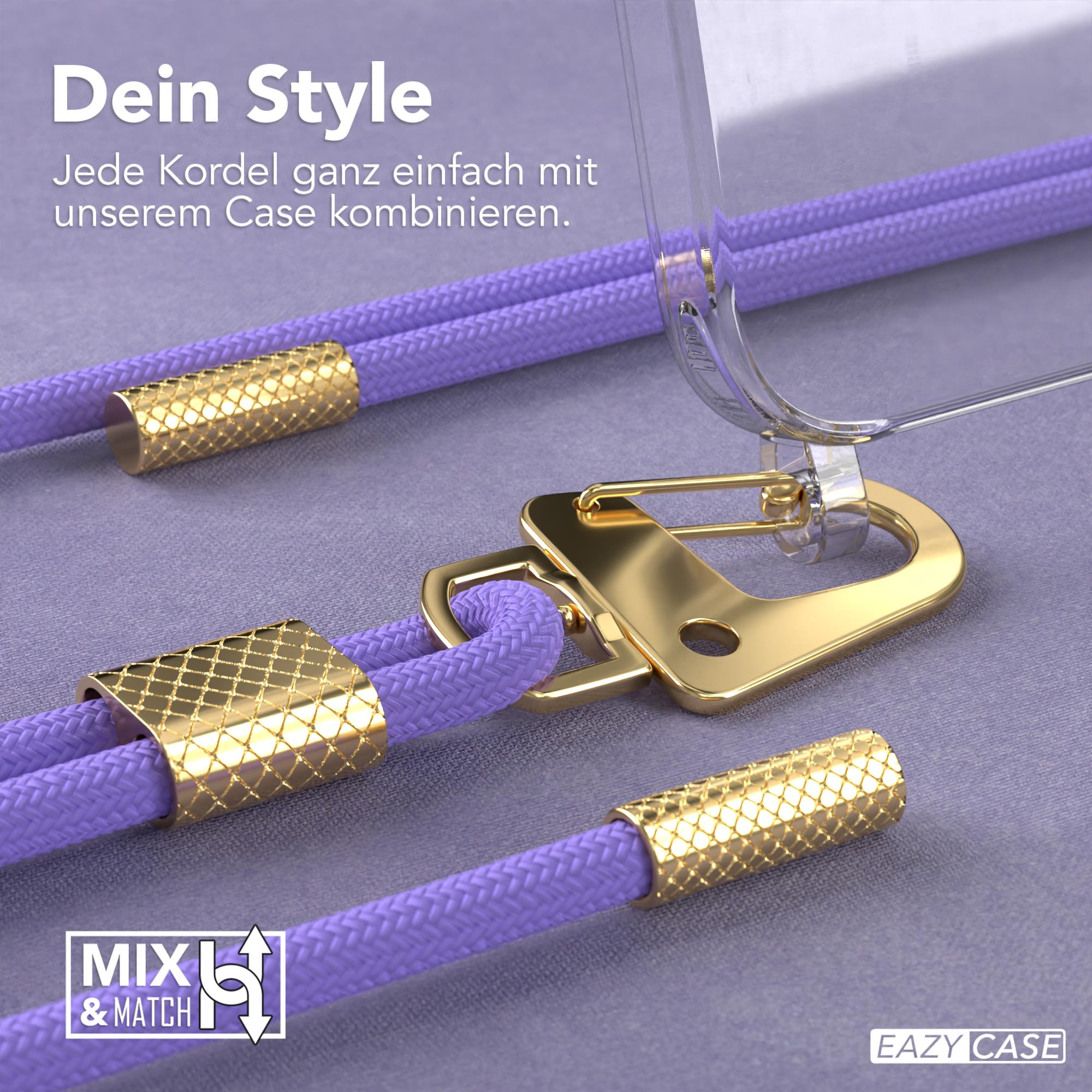 Lila Handy-Träger mit goldenen Akzenten und einer Handyhülle. Text sagt 'Mix & Match'.
