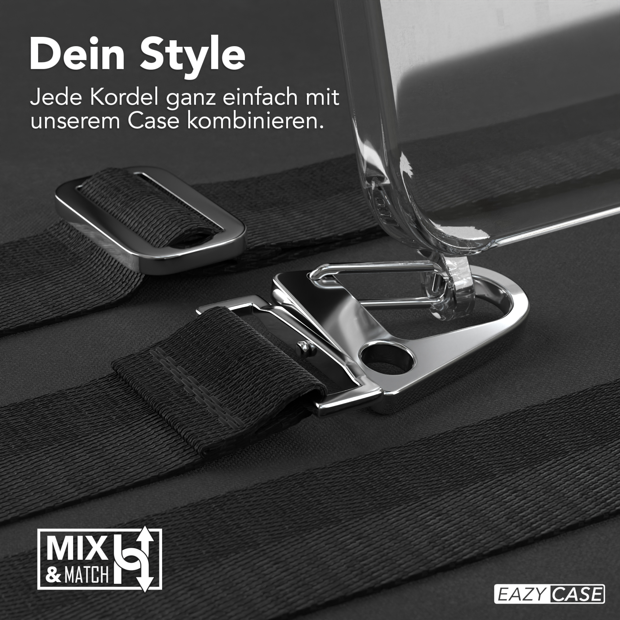 Nahaufnahme einer Handyhülle mit Gurt, die das Gurthalterungssystem hervorhebt.