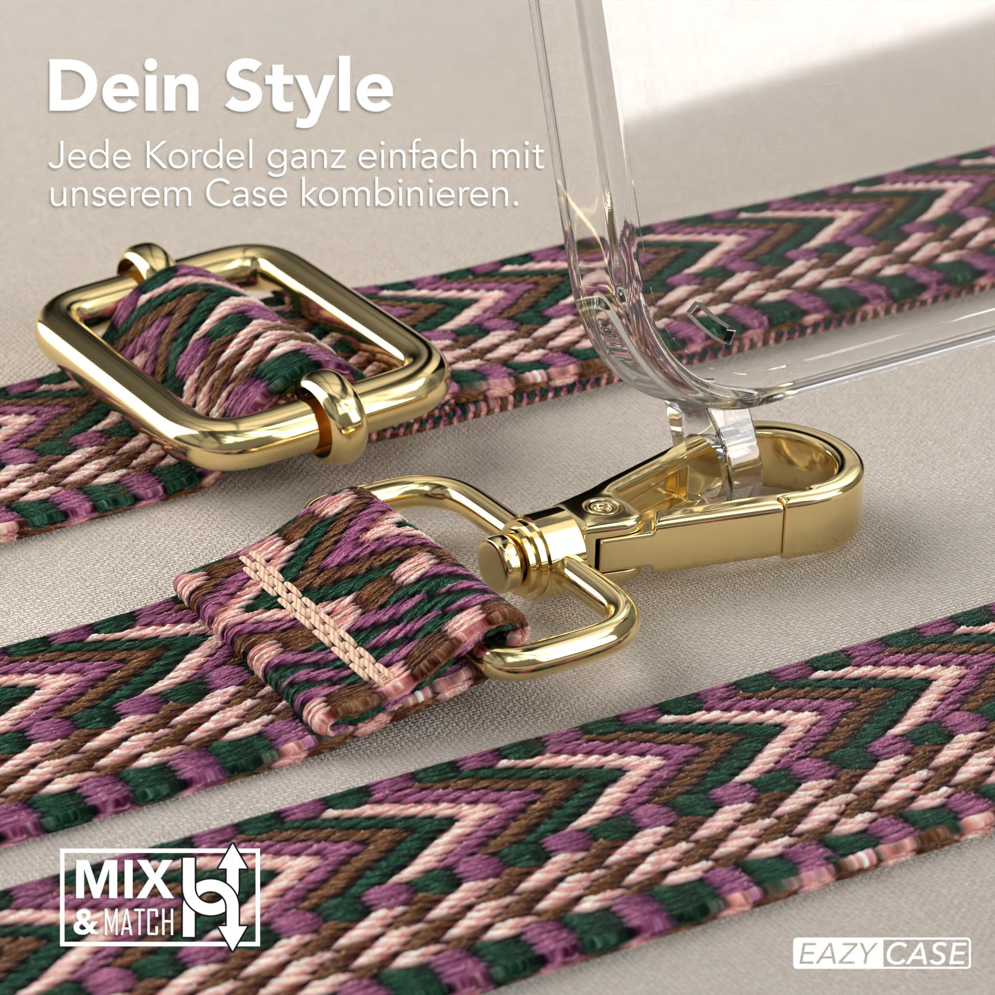 Nahaufnahme von Handyrriemen und -hülle mit farbenfrohem Design, die die Details der Verbindung zeigen.