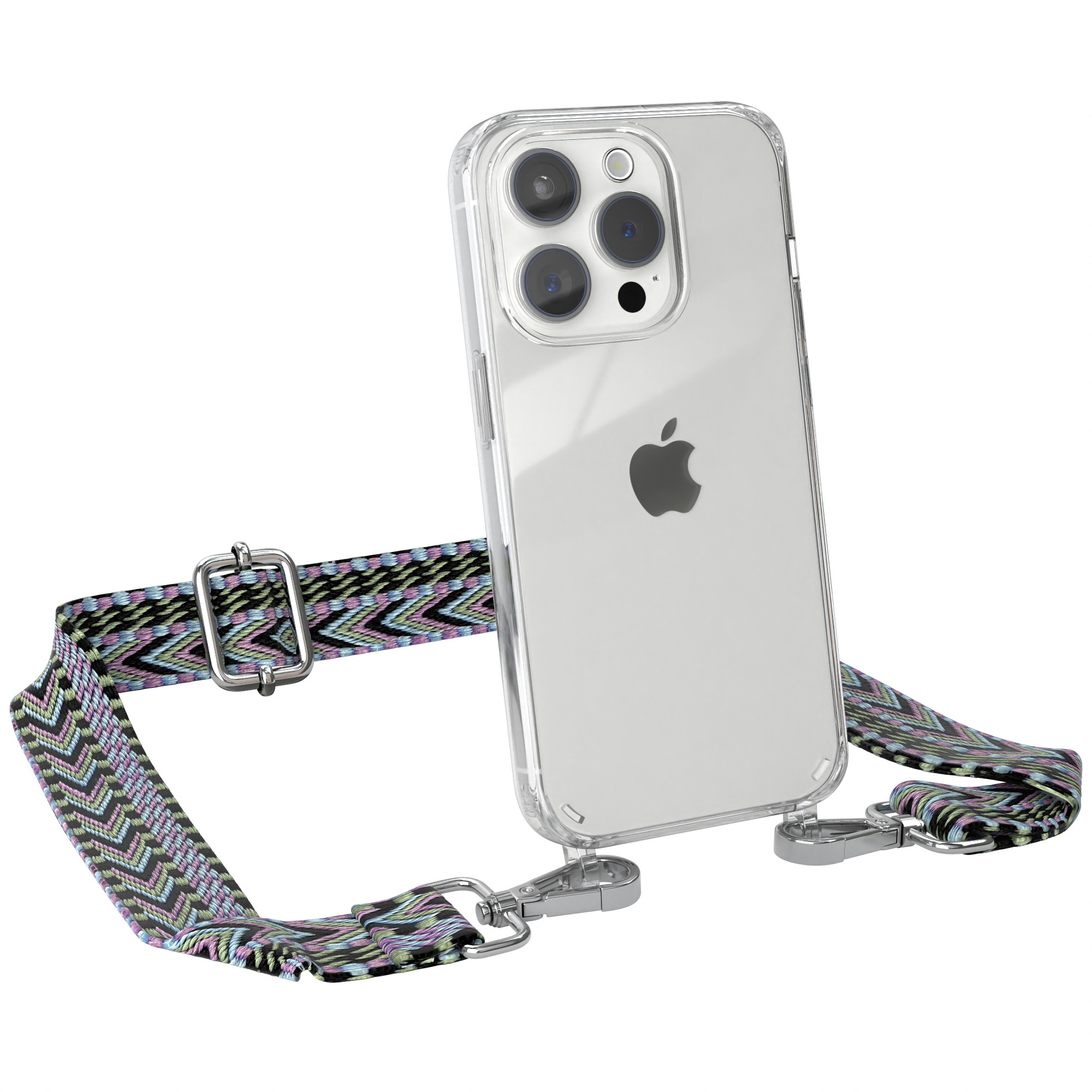 mit Violett Handyhülle Boho / iPhone Style, Grün EAZY Transparente Kordel 15 Umhängetasche, CASE Pro, Apple,