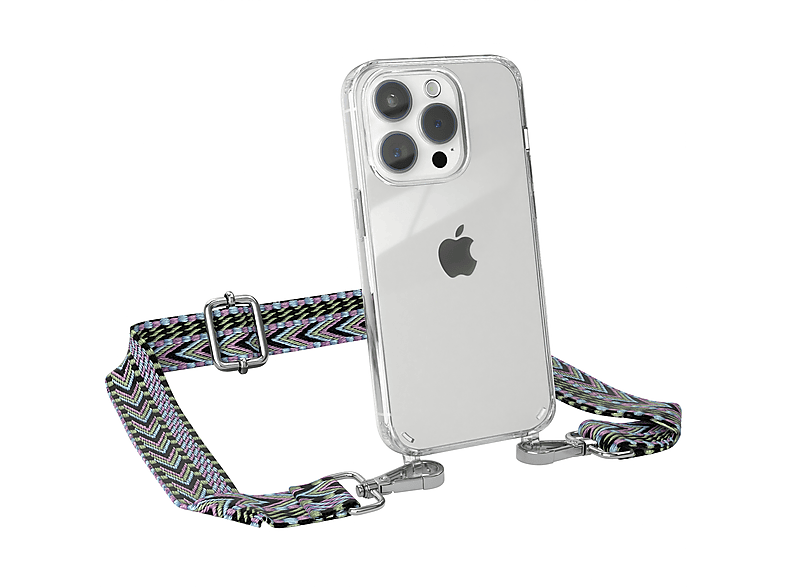 Handyhülle Umhängetasche, Pro, EAZY Style, iPhone CASE Apple, mit 15 Transparente Grün Boho / Violett Kordel