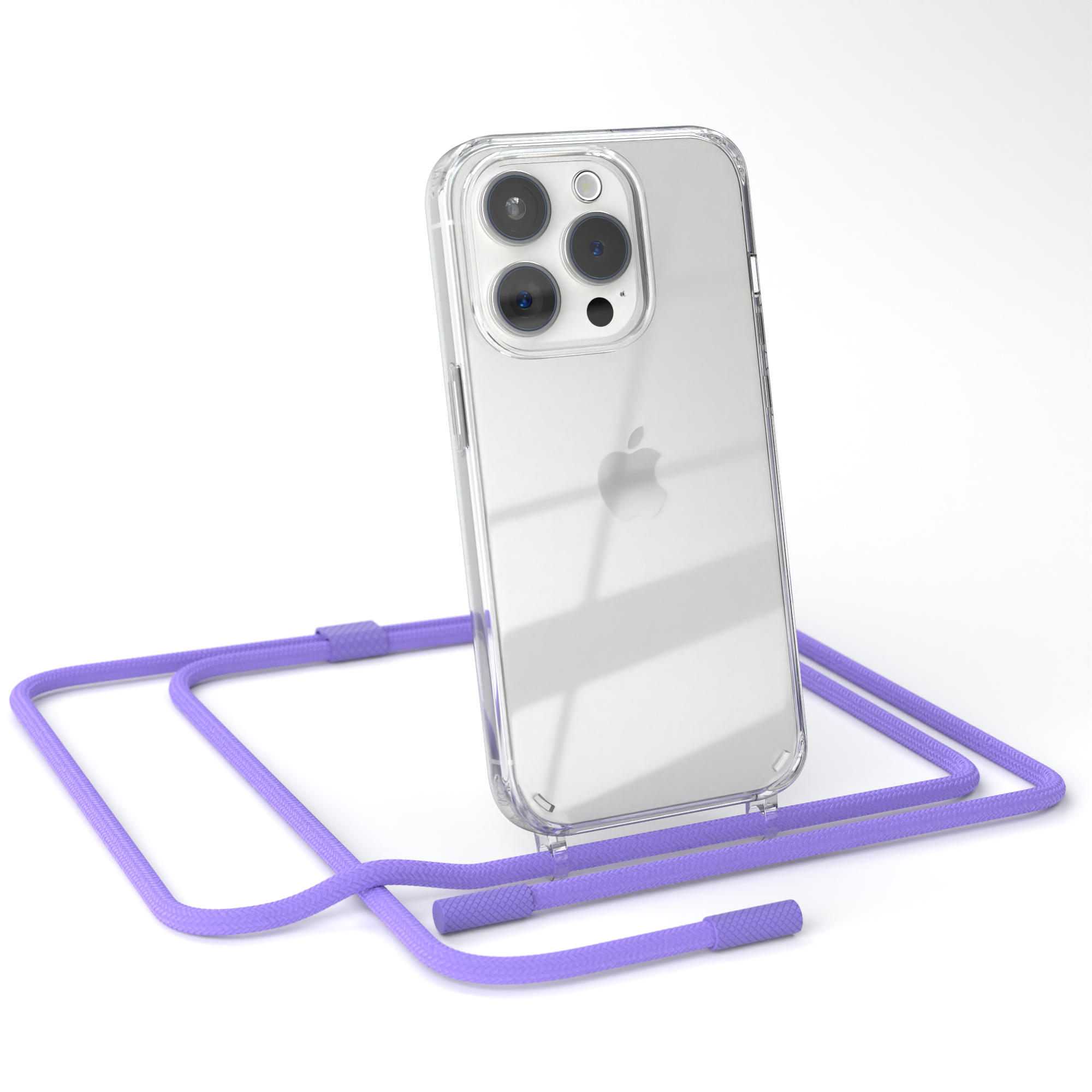 iPhone Umhängetasche, runder Transparente EAZY Pro, Handyhülle Lila Flieder mit Apple, unifarbend, Kette 15 / CASE