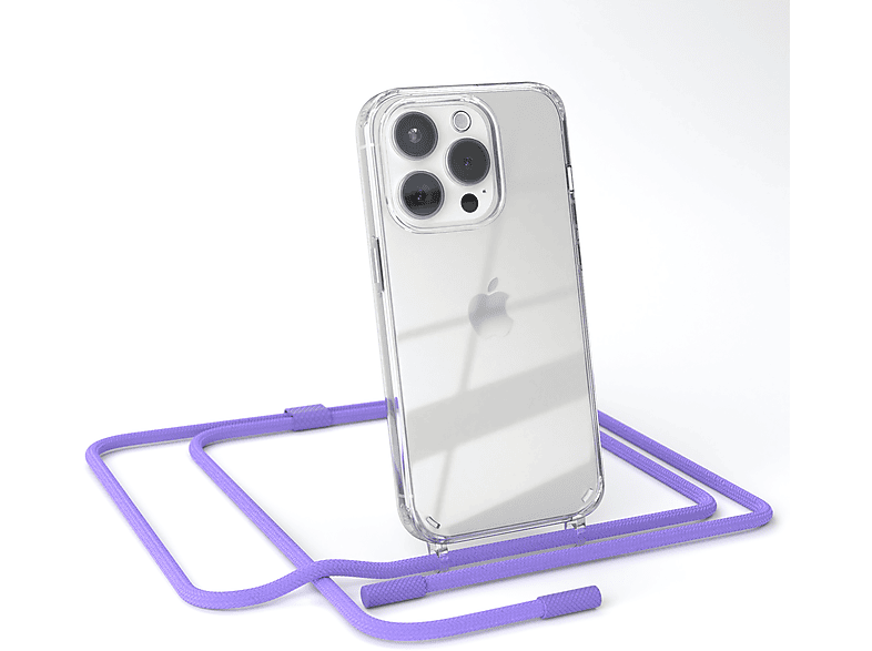EAZY CASE Transparente Lila Flieder iPhone Kette / unifarbend, runder Umhängetasche, mit Handyhülle Pro, 15 Apple