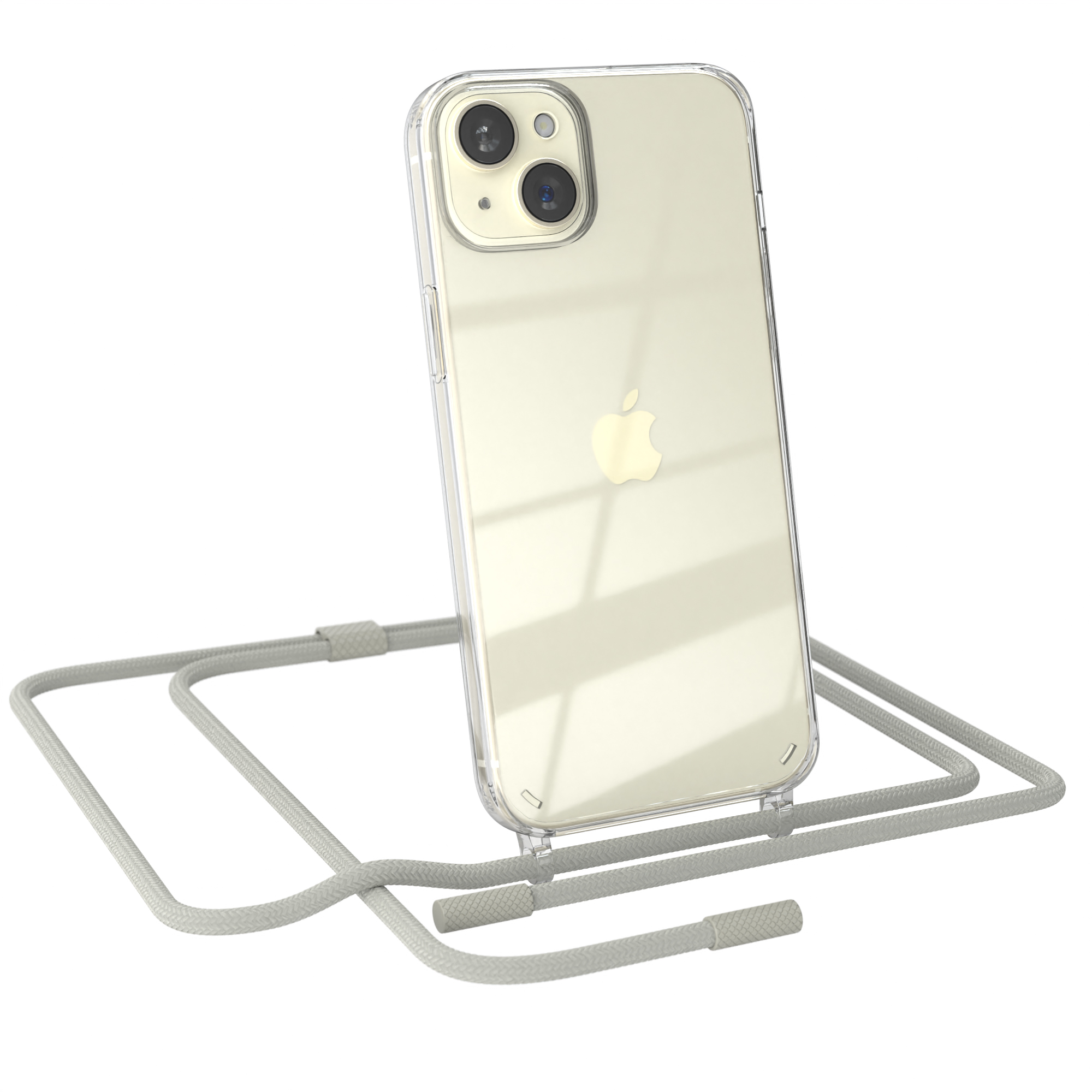 Plus, Beige Handyhülle CASE Transparente Umhängetasche, runder / iPhone Apple, 15 mit EAZY unifarbend, Grau Taupe Kette