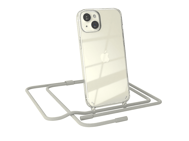 EAZY CASE Transparente Handyhülle mit runder Kette unifarbend, Umhängetasche, Apple, iPhone 15 Plus, Beige Grau / Taupe